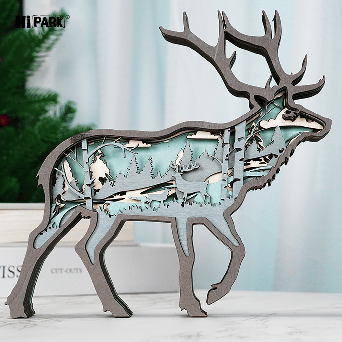 3D Wooden Carving Animal Statue Lamp, Home Decor
